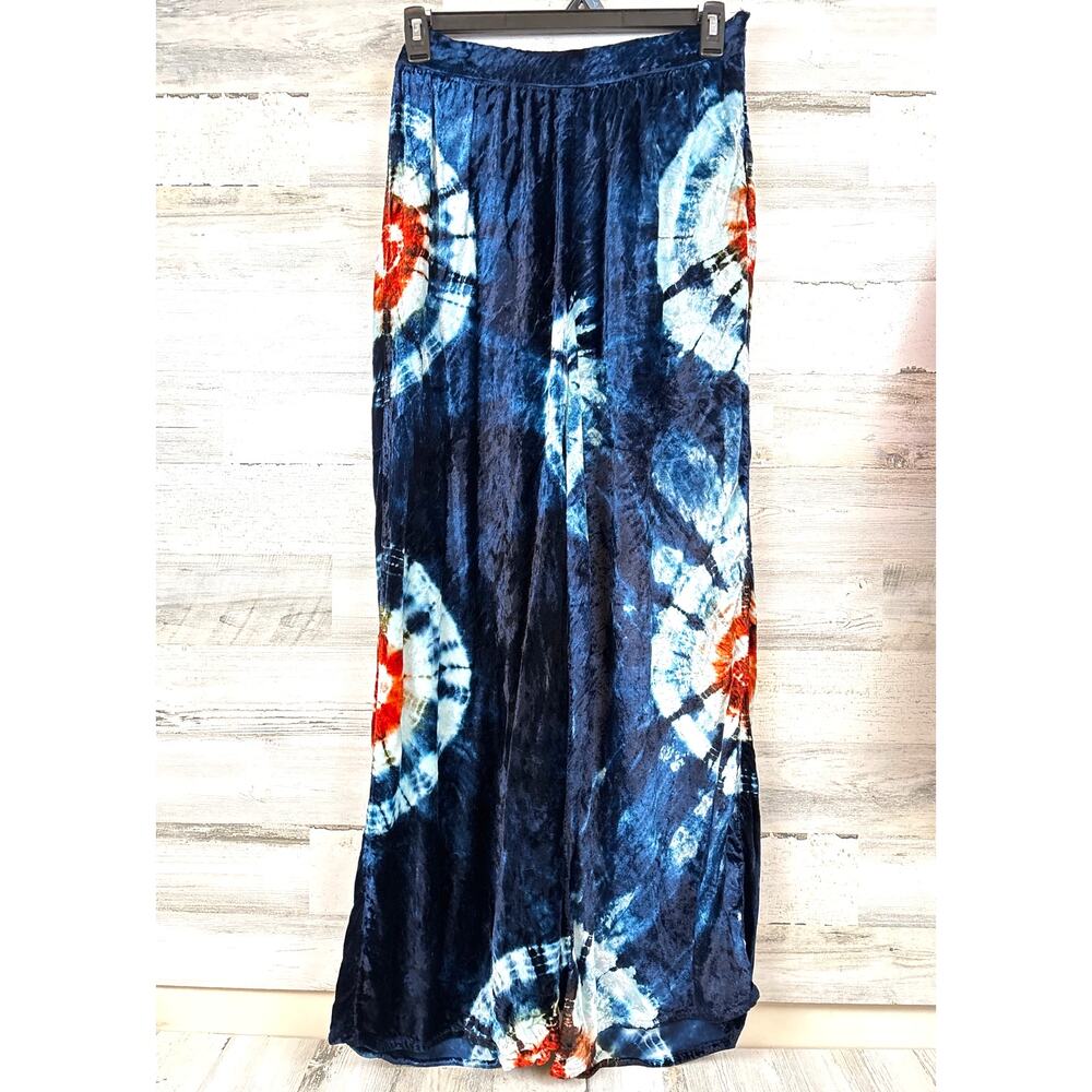 Earthbound Trading Co Tie Dye Velvet Wide Leg Pants Womens XL Cozy Boho